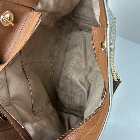 Michael Kors Jet Set Travel Large Chain Shoulder Tote Vanilla MK Signature *read - Picture 13 of 16